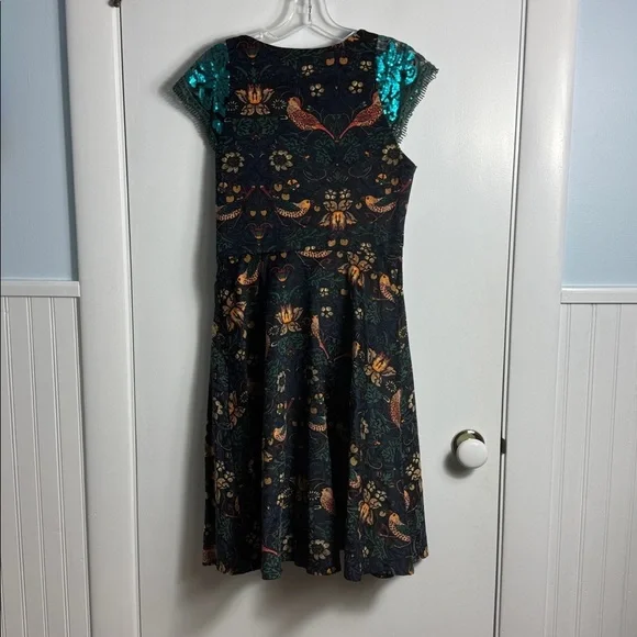 ANTHROPOLOGIE Eva Franco larksong Corduroy Birds Sequin Dress Size 8 - Picture 10 of 13